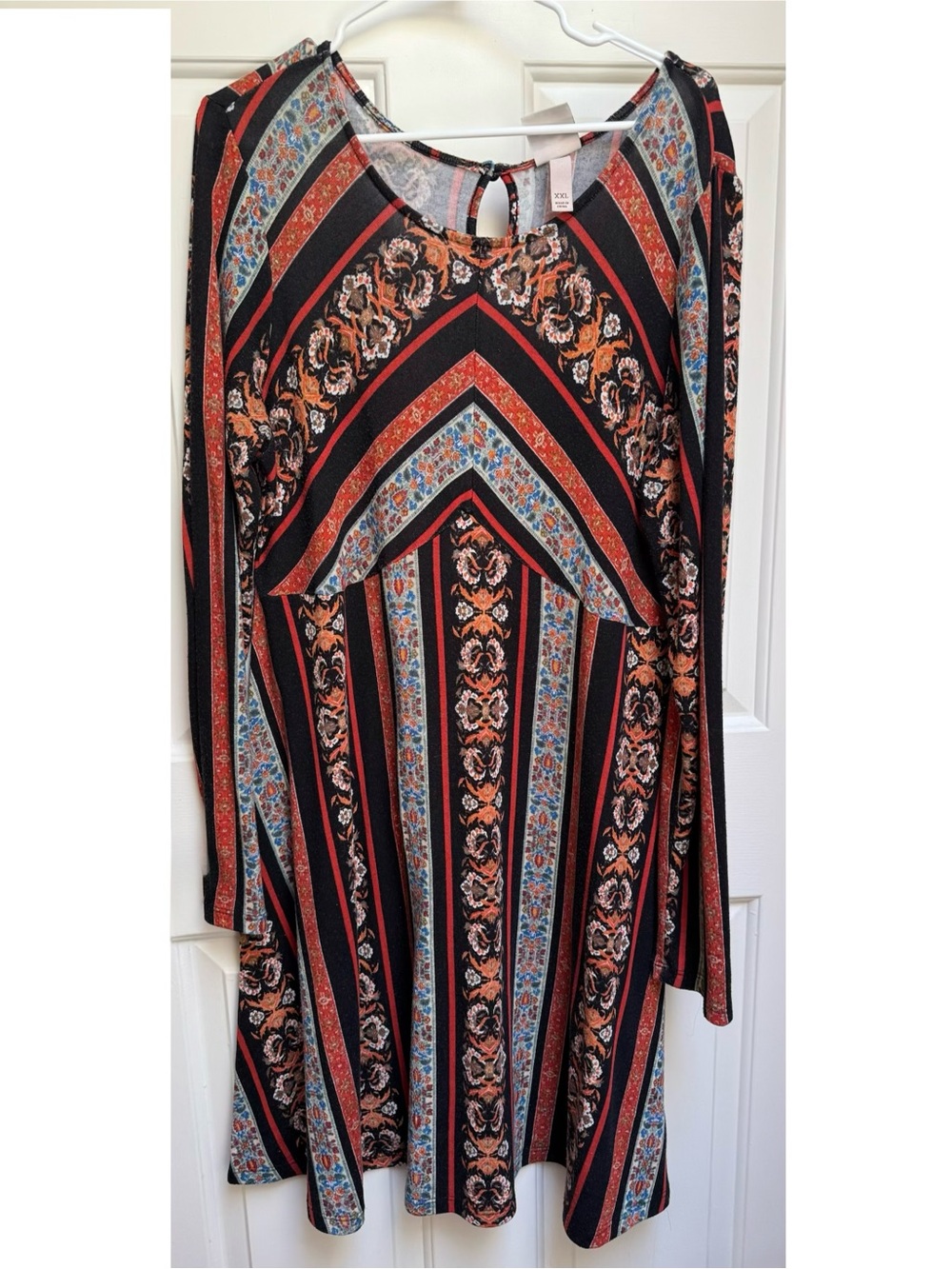 Knox Rose Ethnic Floral Print Black Red Blue Orange Midi Dress womens XXL 2X